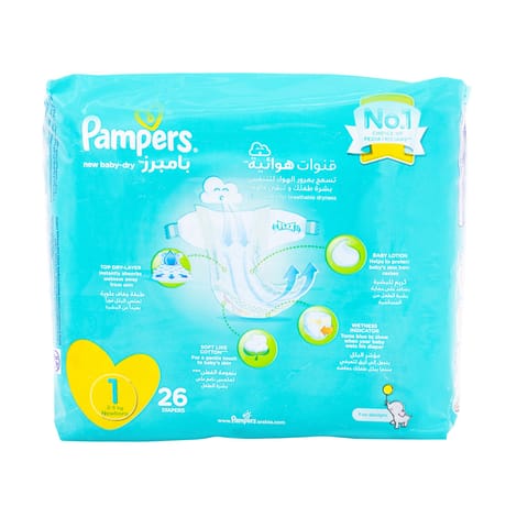 Pampers Baby-Dry Diapers, Size 1 (Newborn, 2-5Kg) 26Pc
