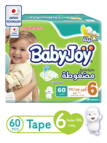 Babyjoy Compressed Diapers, Size 6 60Pc