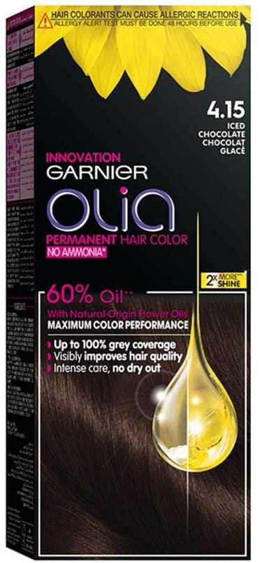 Olia, 4.15 Iced Chocolate, No Ammonia Permanent Haircolor, with 60% Oils