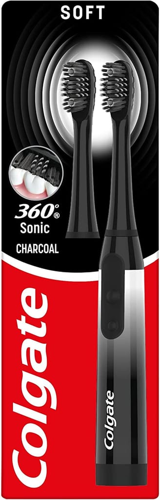 Colgate Battery 360 Sonic Charcoal Soft Toothbrush with charcoal infused bristles cleans in 4 ways for a healthy, whole mouth clean with a replaceable head and a battery