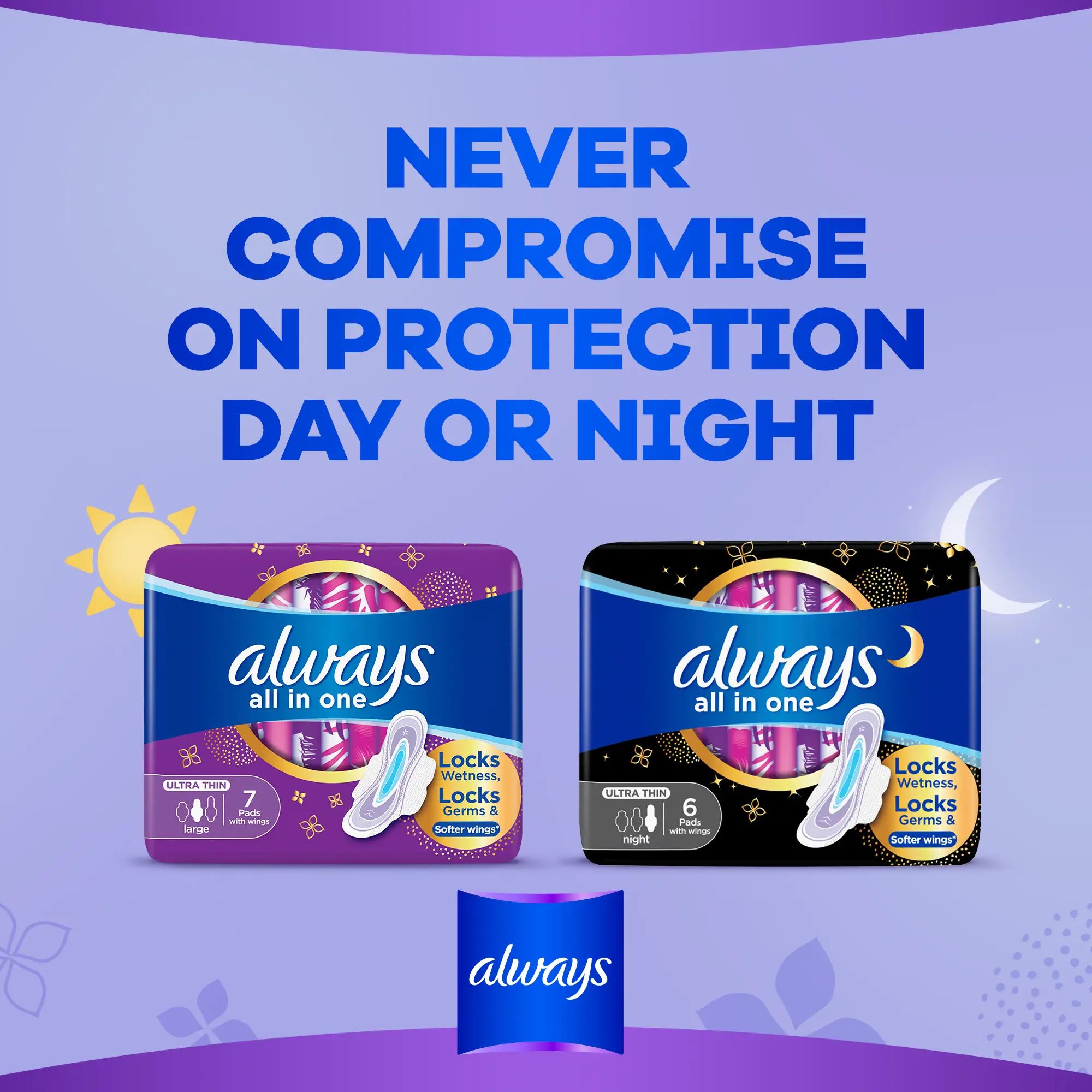 Always All in one Ultra Thin, Night sanitary pads with wings, 12 Pads