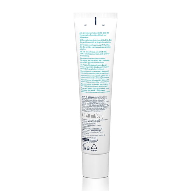 CeraVe Blemish Control Gel Facial Moisturiser For Acne & Blemishes with Glycolic Acid and Lactic Acid AHA/BHA 40 ML