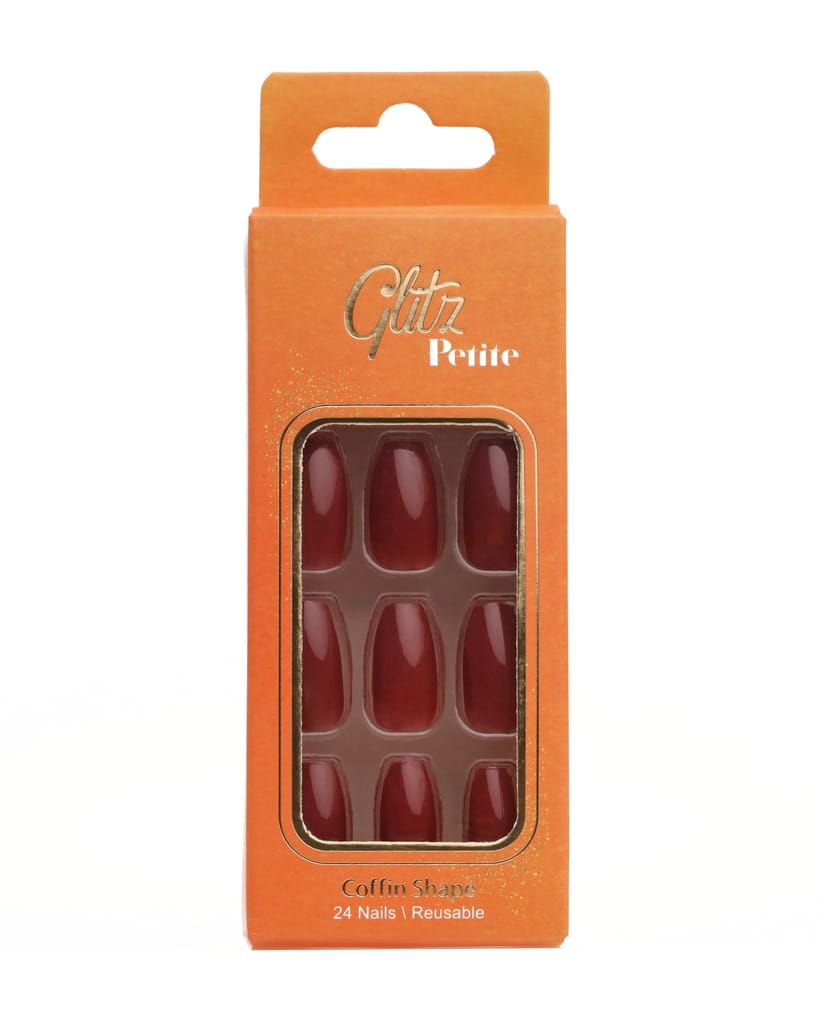 Glitz Petite Nails Coffin# 12 Dark Red