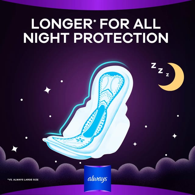 Always Clean & Dry Maxi Thick, Night sanitary pads with wings, 24 Count