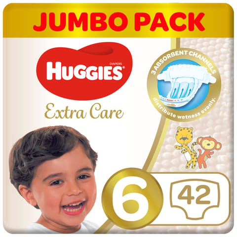 Huggies Extra Care, Size 6, 15+ kg, Jumbo Pack, 42 Diapers