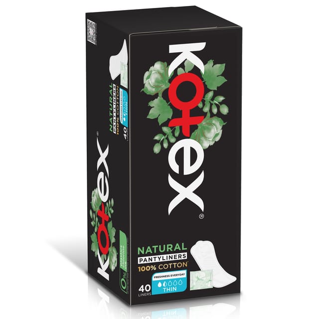 Kotex Natural Panty Liners, 100% Cotton, Thin Size, 40 Daily Panty Liners