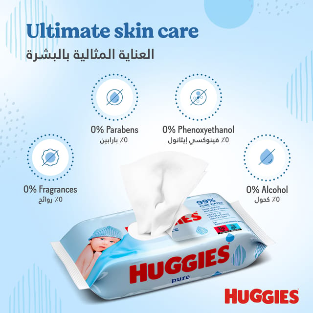 Huggies Pure Baby Wipes, 99% Pure Water Wipes, 1 Pack x 56 Wipes