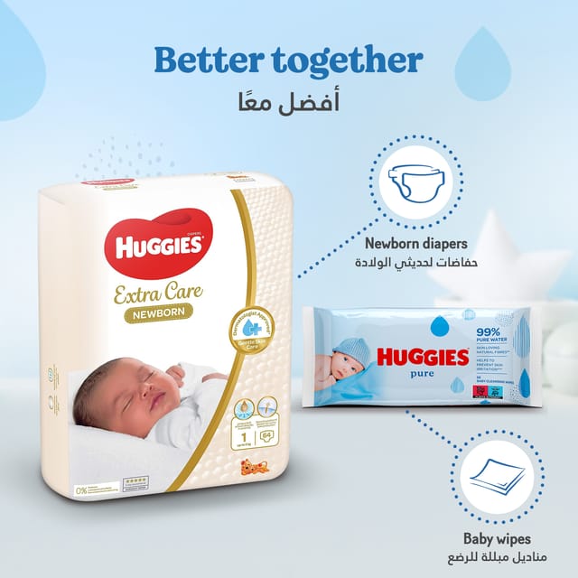 Huggies Pure Baby Wipes, 99% Pure Water Wipes, 1 Pack x 56 Wipes