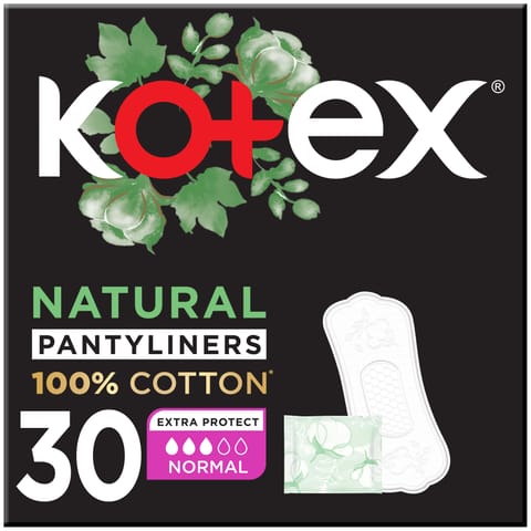 Kotex Natural Panty Liners, 100% Cotton, Normal Size, 30 Daily Panty Liners