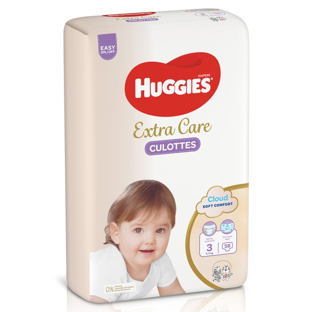 Huggies, Extra Care Culottes, Size 3, 6 - 11 kg, Jumbo Pack, 58 Diaper Pants