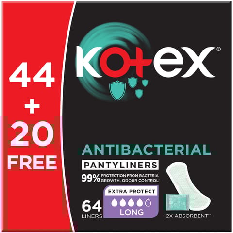 Kotex Liners Long AntiBacterial Pr 44+20
