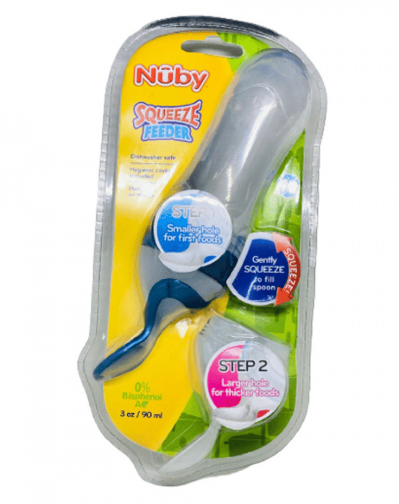 نوبي مغذي بالضغط من السيليكون مع ملعقتين