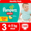 Pampers Rash Protection Diaper Pants, Size 3 (6-11Kg) 120Pc