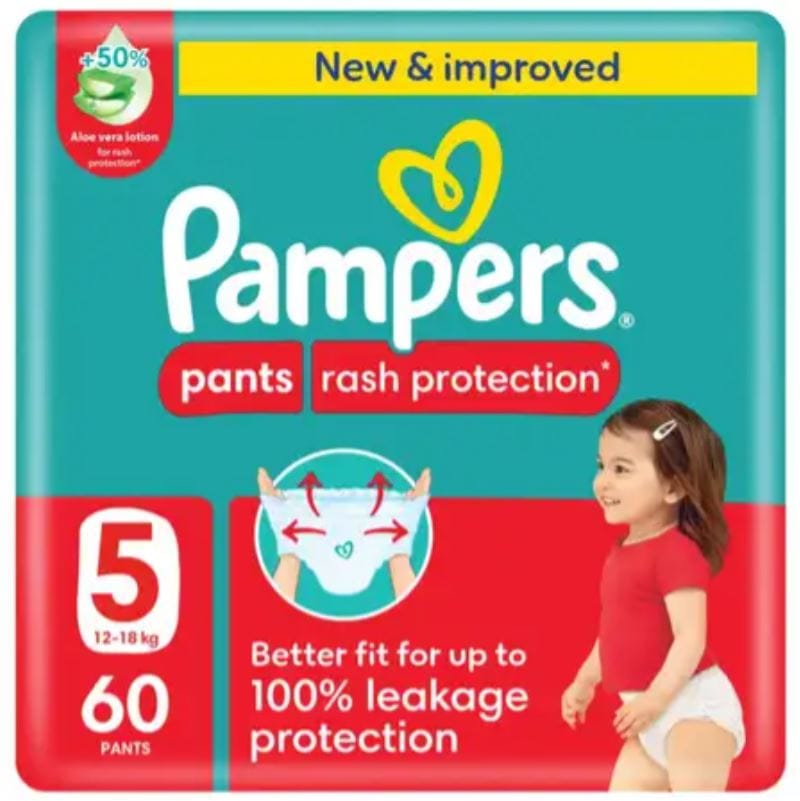 Pampers Rash Protection Pants, Size 5 (12-18Kg) 60Pc