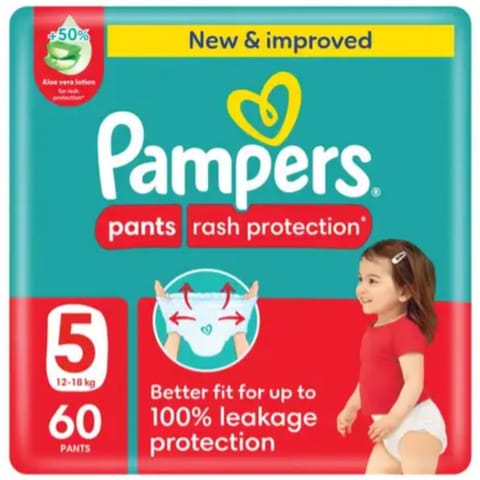 Pampers Rash Protection Pants, Size 5 (12-18Kg) 60Pc