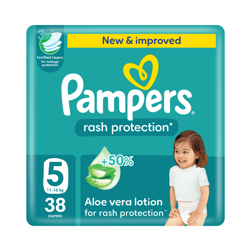 Pampers Rash Protection Taped Diapers, Size 5 (11-16Kg) 38Pc