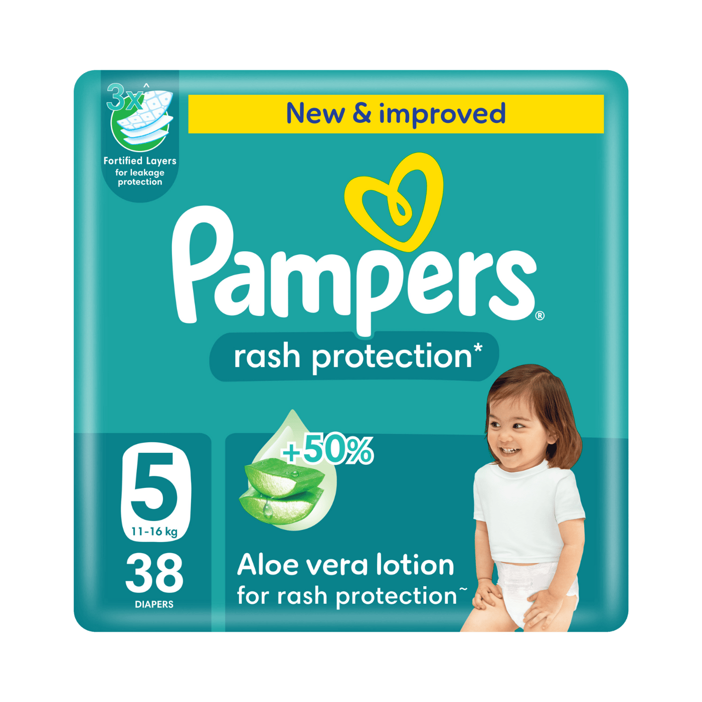 Pampers Rash Protection Taped Diapers, Size 5 (11-16Kg) 38Pc