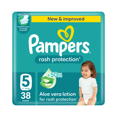 Pampers Rash Protection Taped Diapers, Size 5 (11-16Kg) 38Pc