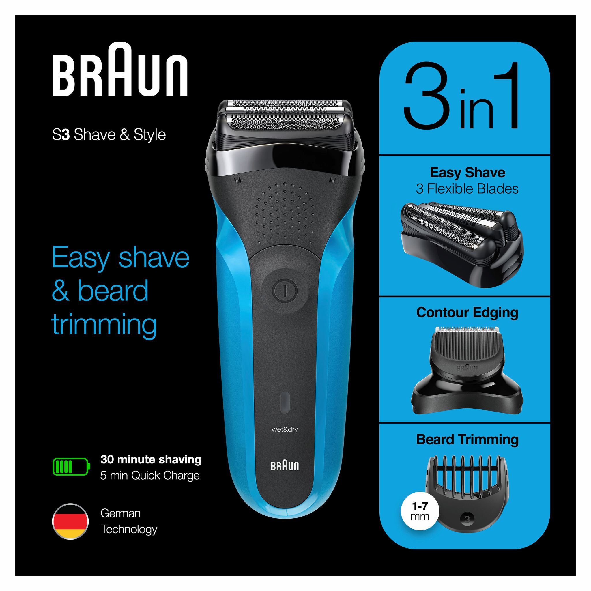 Braun Series 3  Shaver – B/Blue -310Bt