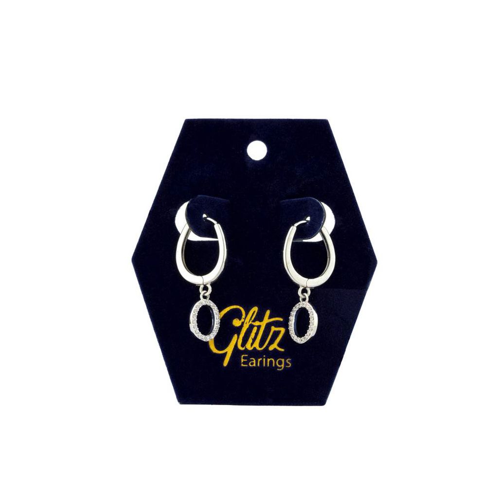 Glitz Earring - Oval Pendant Silver