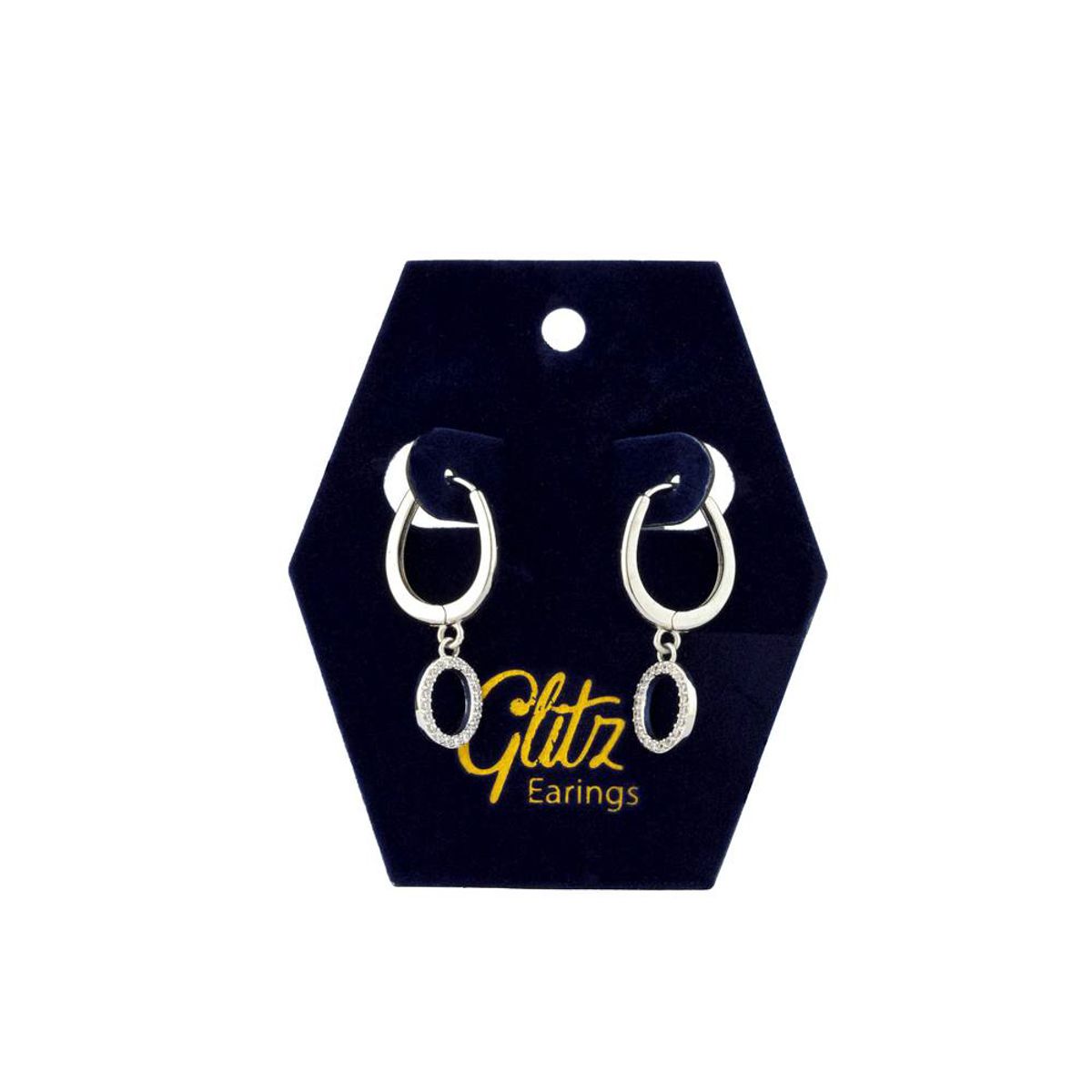 Glitz Earring - Oval Pendant Silver