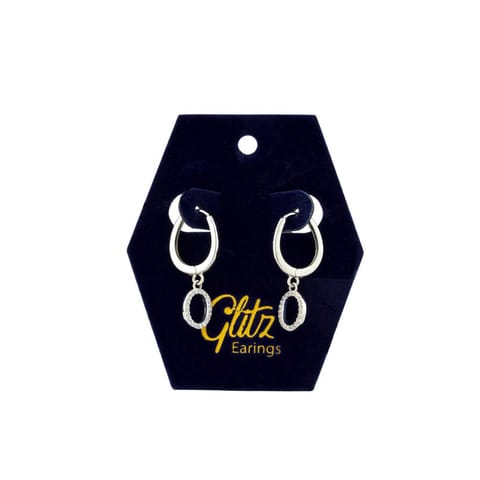 Glitz Earring - Oval Pendant Silver