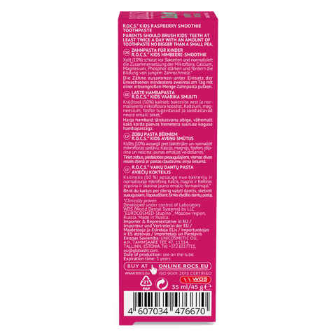 R.O.C.S Toothpaste Kids Raspberry Smoothie For Children 3-7 Years