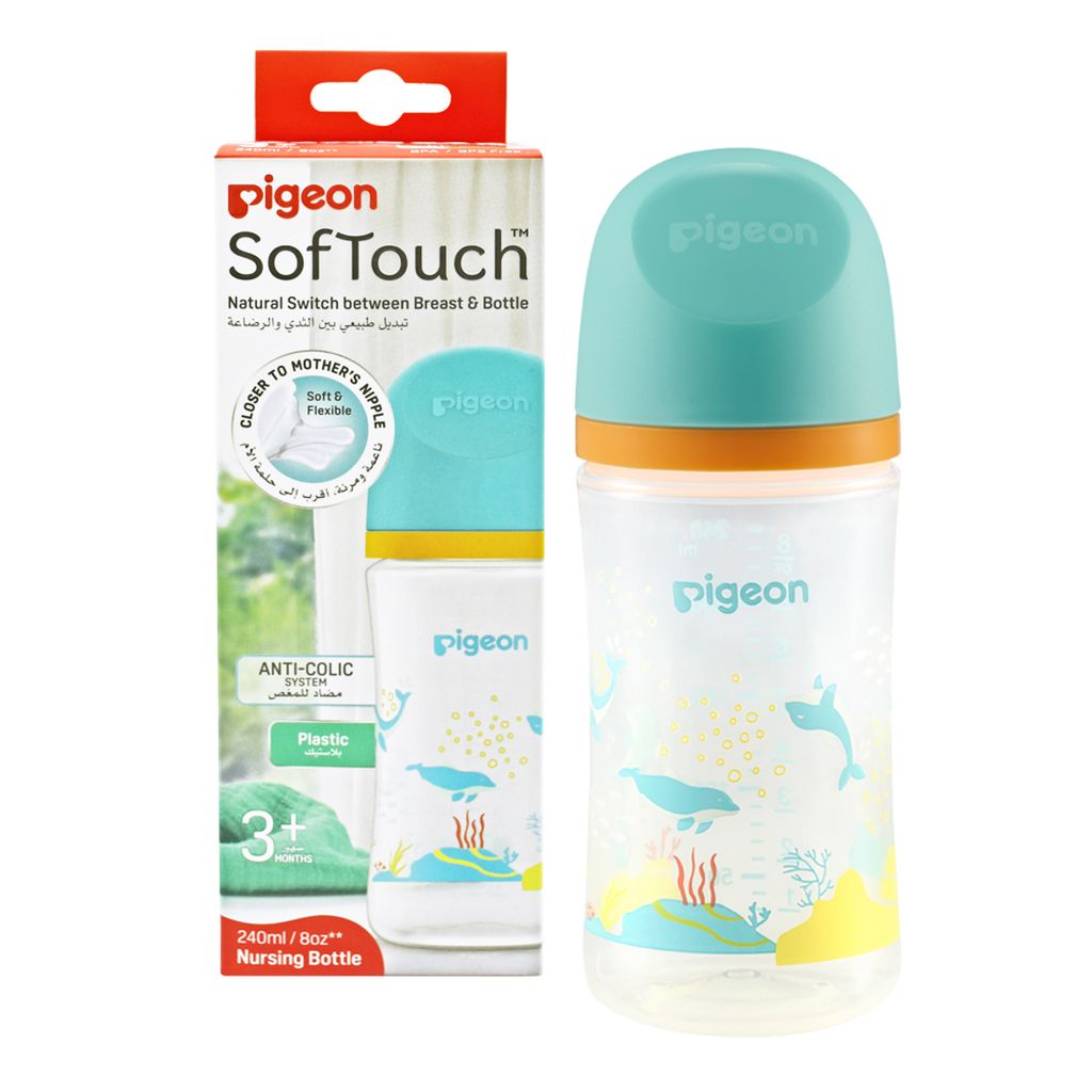 Pigeon Softouch Wide Neck Nursing Bottle Plastic Dolphin 240 ml